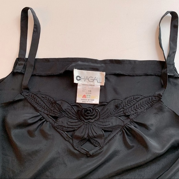 Chagall Black Camisole Sz 10 Floral Lace Trim - Picture 5 of 14